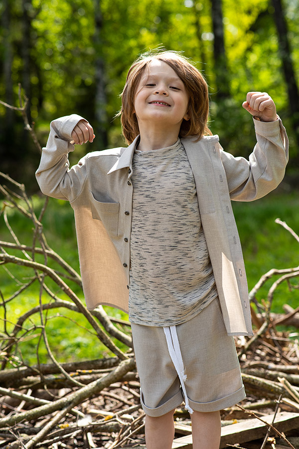 Серая льняная рубашка на мальчика