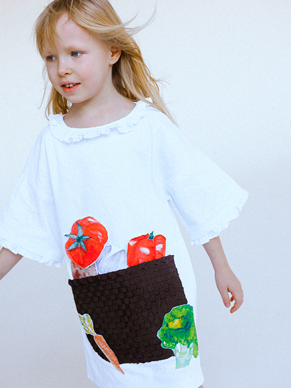 Белое летнее детское платье-туника "Грядка"