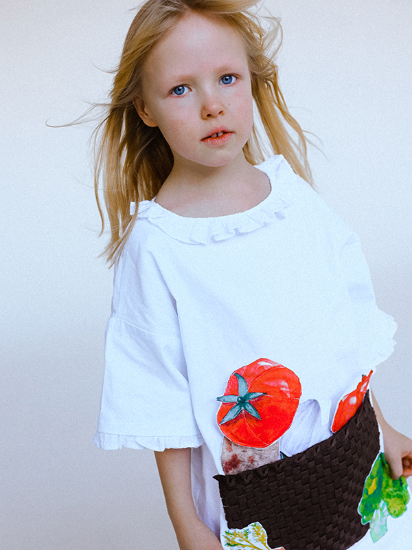 Белое летнее детское платье-туника "Грядка"