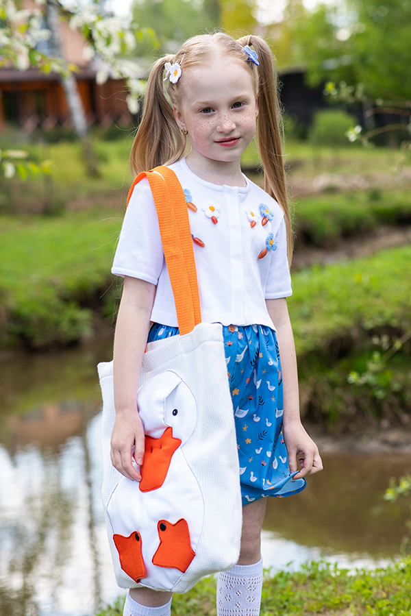 Белая детска сумка-шоппер "Гусь"