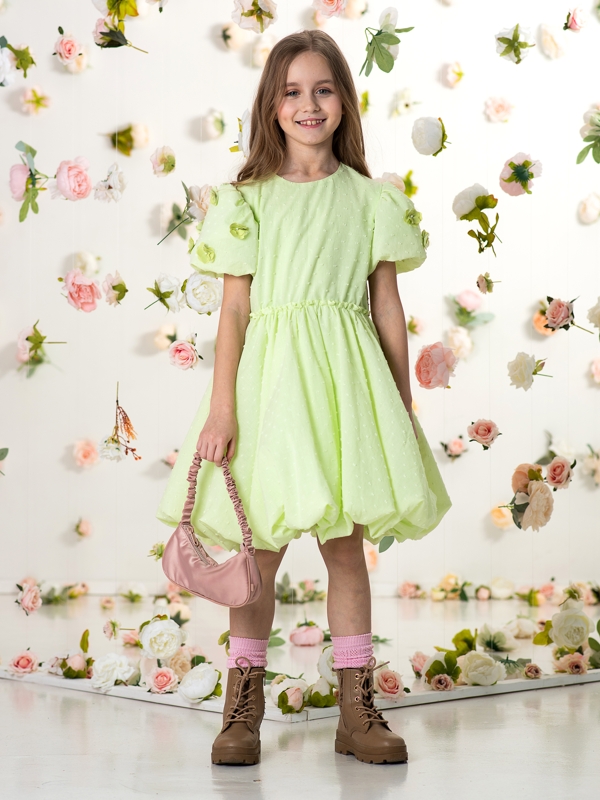 Салатовое нарядное платье с юбкой-баллон на девочку