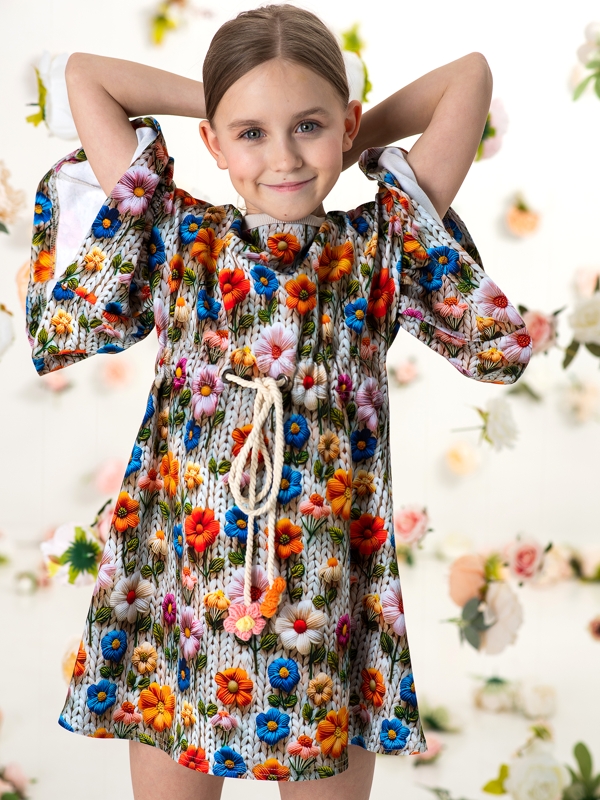 Детское платье-туника из футера с цветочным принтом на девочку