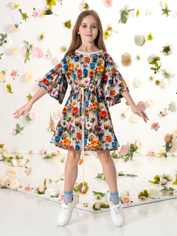 Детское платье-туника из футера с цветочным принтом на девочку
