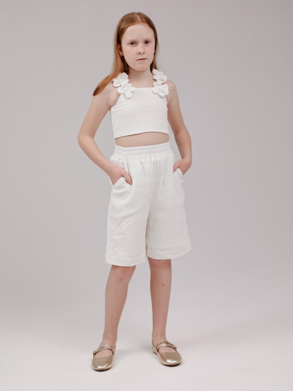Белые шорты из муслина на резинке