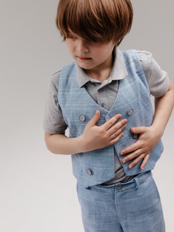Льняной Двубортный Жилет в Клетку Голубого Цвета с Регулятором Объема