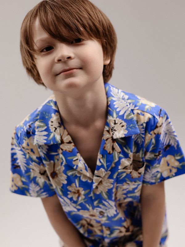 Гавайская Льняная Рубашка Унисекс в Синих и Мульти Цветах