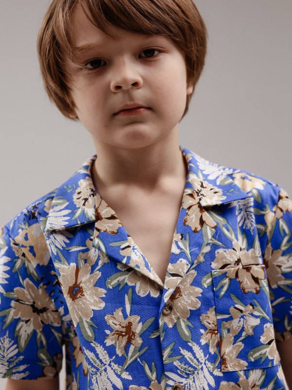 Гавайская Льняная Рубашка Унисекс в Синих и Мульти Цветах