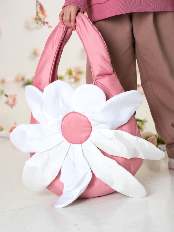 Большая детская розовая сумка-шоппер размера макси "Ромашка"