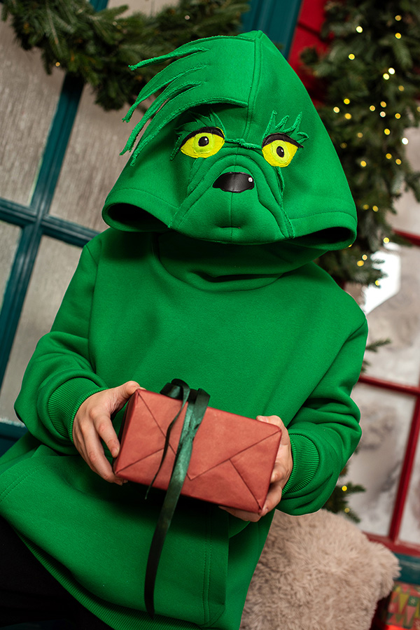 Ярко-зеленый теплый детский худи Гринч