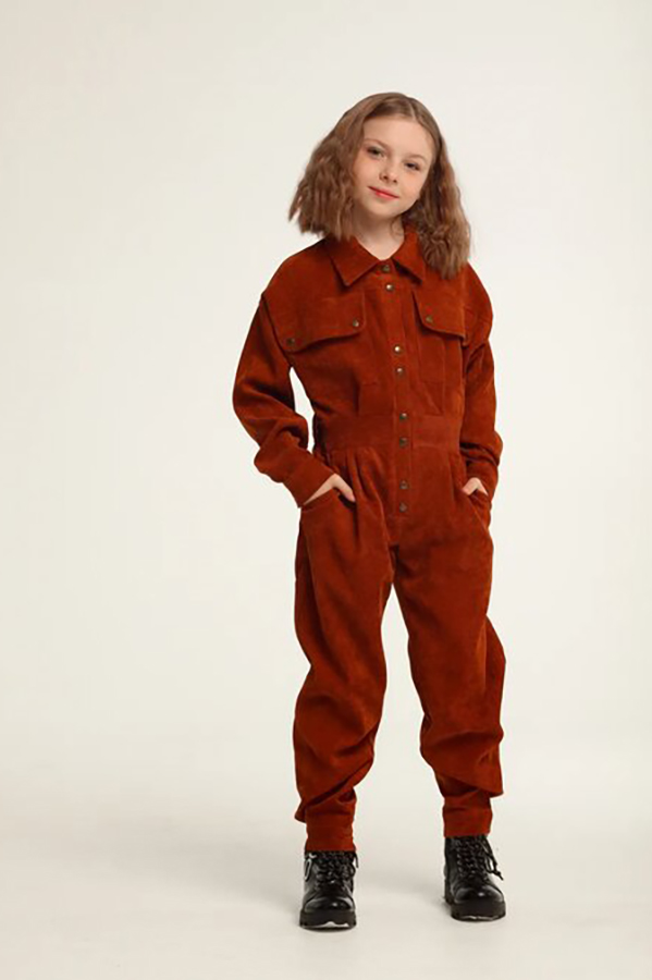 Оранжевый вельветовый детский комбинезон для девочки