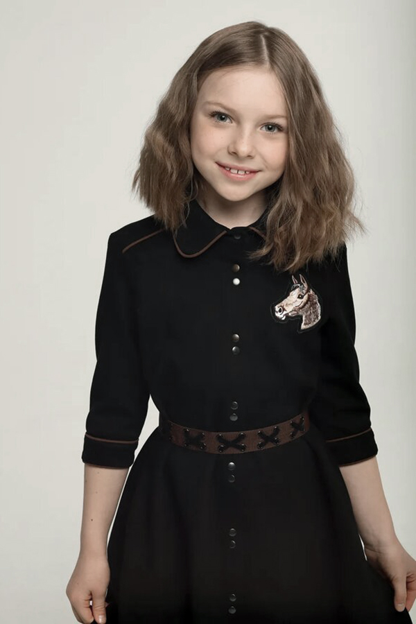 Черное замшевое детское платье-рубашка для девочки