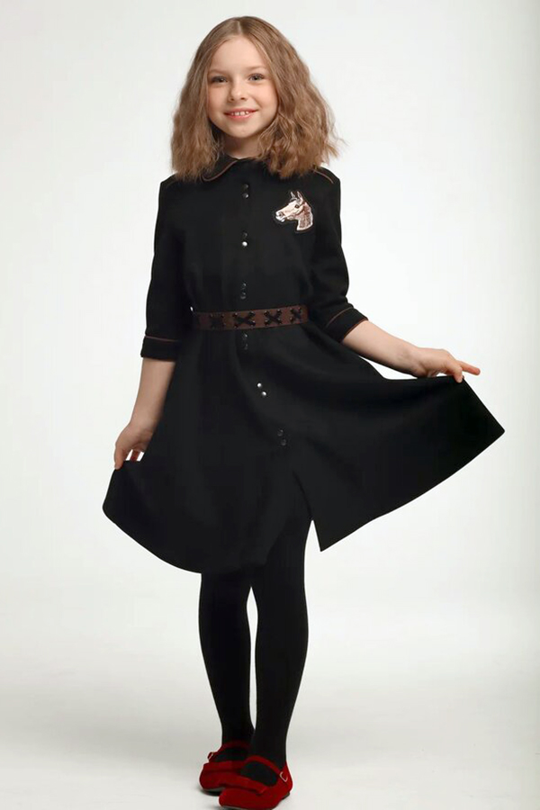 Черное замшевое детское платье-рубашка для девочки