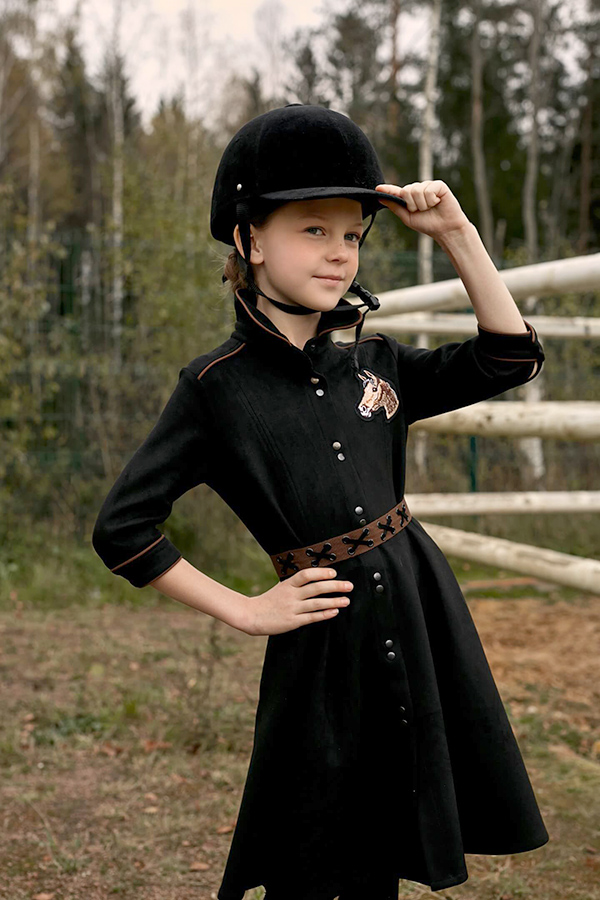 Черное замшевое детское платье-рубашка для девочки