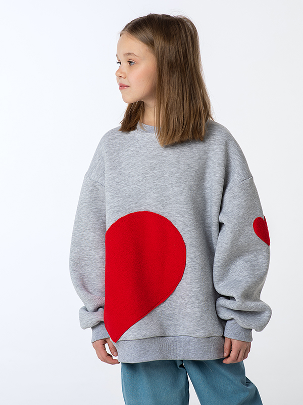 Светло-серый меланж свитшот с большой аппликацией Сердце