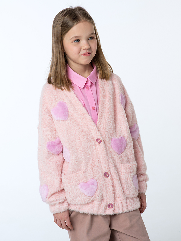 Мягкий розовый кардиган с сердечками