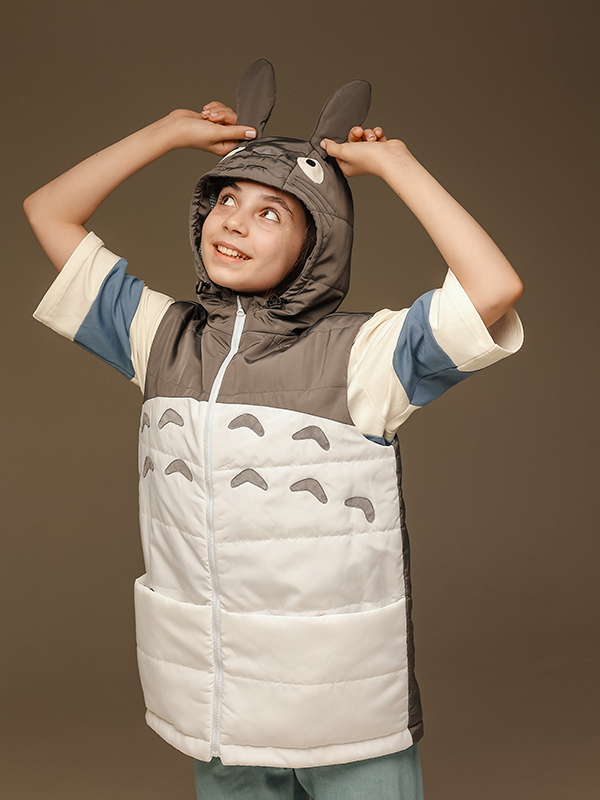 Серо-белый детский жилет Тоторо с капюшоном