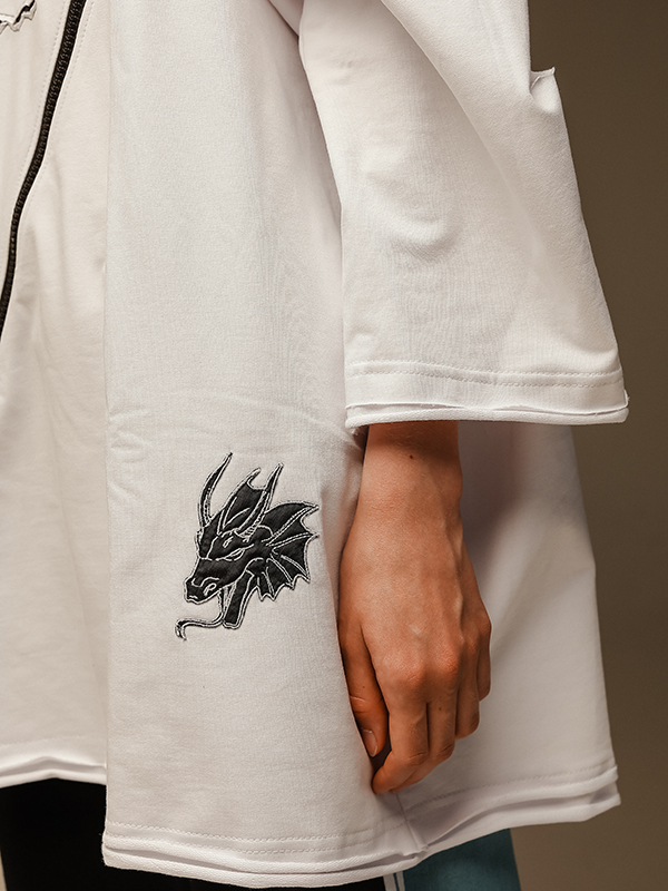 Объемная белая футболка-трансформер униекс с молнией