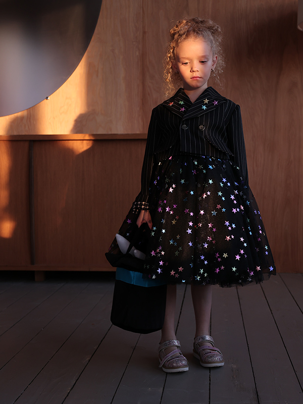 Нарядная детская юбка из фатина со звездами