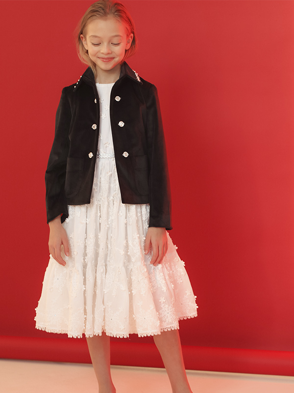 Нарядный черный бархатный детский жакет для девочки