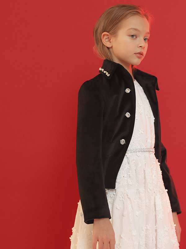 Нарядный черный бархатный детский жакет для девочки