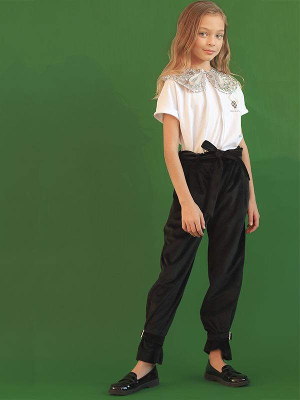 Нарядные черные бархатные детские брюки для девочки