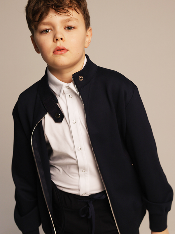 Синий школьный бомбер из джерси на молнии на мальчика