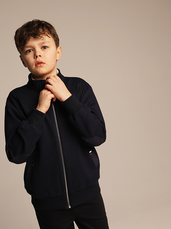 Синий школьный бомбер из джерси на молнии на мальчика