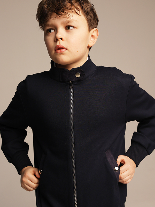 Синий школьный бомбер из джерси на молнии на мальчика