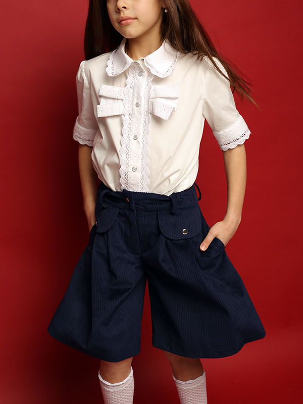 Синие школьные шорты из вельвета на девочку