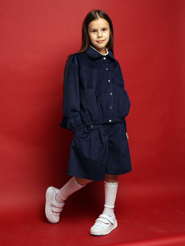 Синие школьные шорты из вельвета на девочку