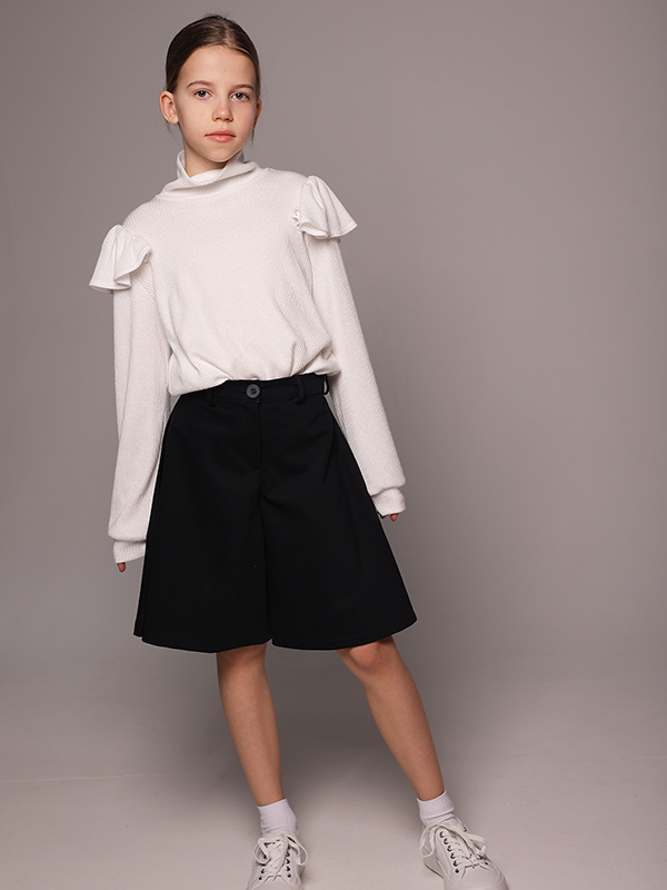 Расклешенная синяя школьная шорты-юбка на девочку