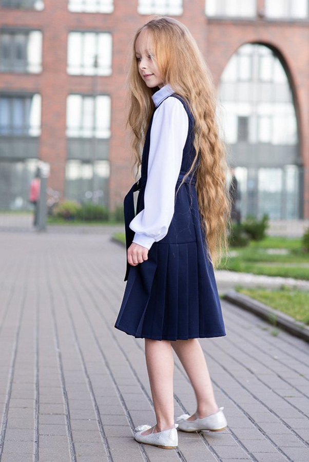 Синий школьный сарафан для девочки